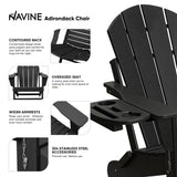 NAVINE Adirondack Chair Set of 4, HDPE Folding Adirondack Chair with Multifunctional Cup Holder, Weather Resistant Fire Pit Chair for porches, patios, poolsides, Decks. NAVINE