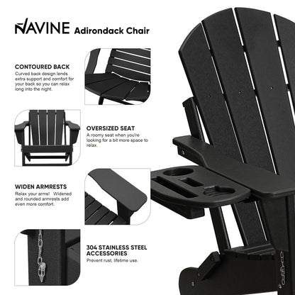 NAVINE Adirondack Chair Set of 4, HDPE Folding Adirondack Chair with Multifunctional Cup Holder, Weather Resistant Fire Pit Chair for porches, patios, poolsides, Decks. - WoodArtSupply