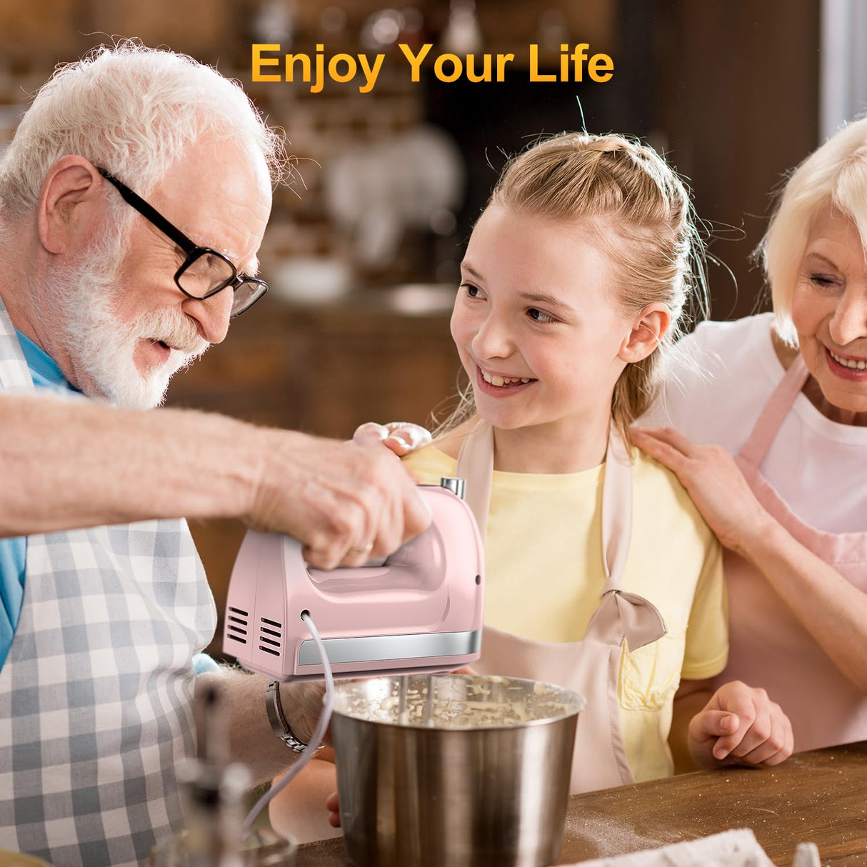 Hand Mixer Electric, 400W Food Mixer 5 Speed Handheld Mixer, 5 Stainless Steel Accessories, Storage Box, Kitchen Mixer with Cord for Cream, Cookies, Dishwasher Safe, Pink LILPARTNER