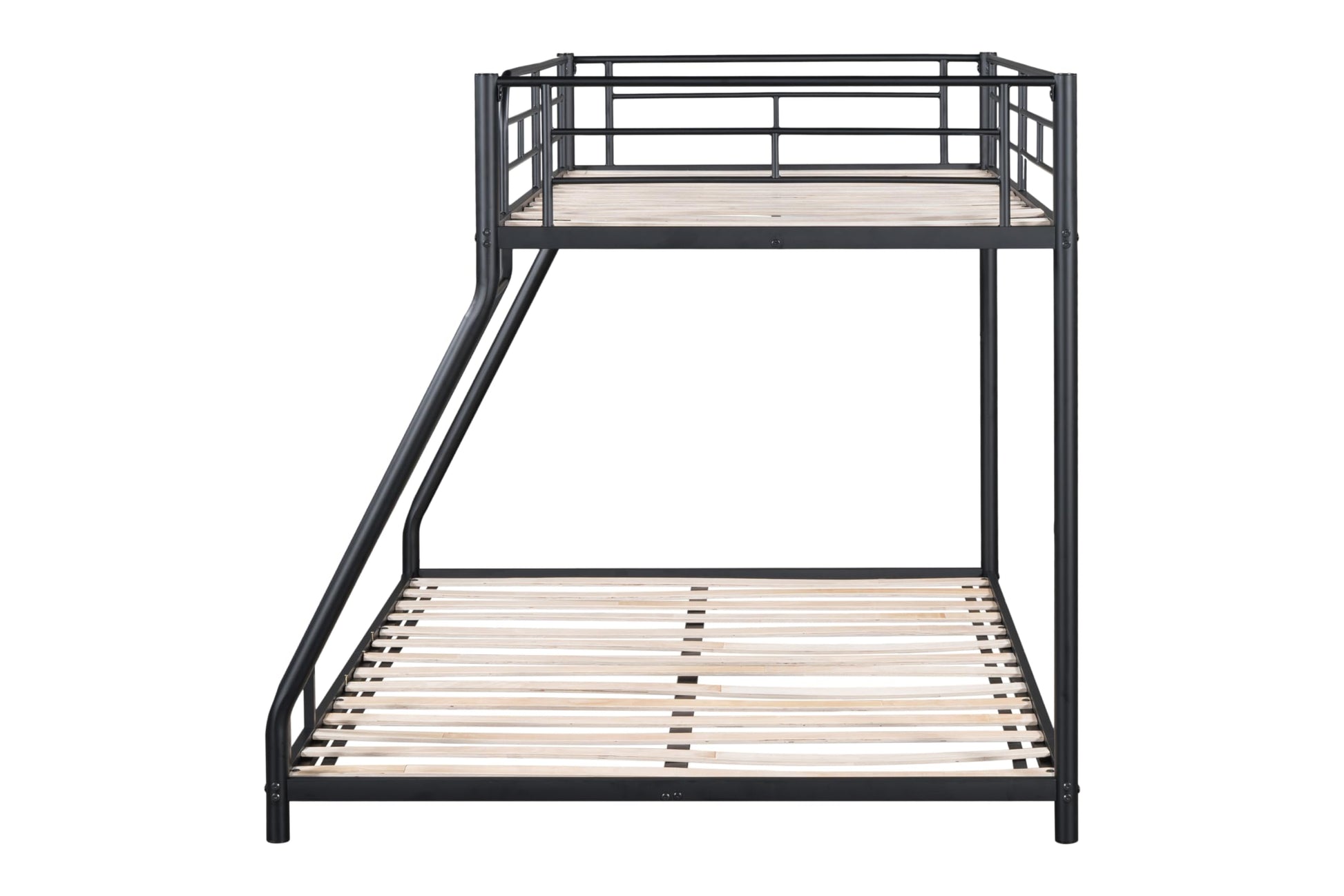 UOCFYK Twin Over Full Bunk Bed with Sturdy Metal Frame, Wood Slats, and Safety Guardrails - Black - WoodArtSupply