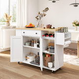 HOOBRO Kitchen Island with Power Outlet, Rolling Kitchen Island on Wheels, White Kitchen Cart with Door Cabinet, Island Table with Storage, Wine Rack and Spice Rack, White and Natural WN16UZD01 HOOBRO