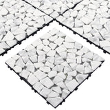 SUNWINGS 4PCS Natural Stone Interlocking Deck Tiles 12"x12" Pebble Waterproof Patio Deck, Outdoor Indoor Floor Decking Tiles for Porch Poolside Balcony Backyard, Carrara White sunwings