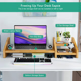 Ufine Bamboo Laptop Stand for Desk 3 Heights Adjustable Notebook Stand Computer Monitor Riser with 2 Tier Storage Shelf, Desktop Organizer Printer Stand for Home Office Ufine