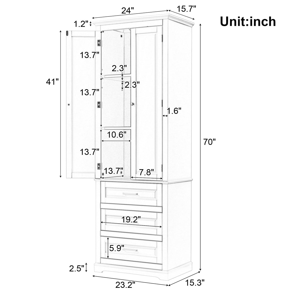 Merax 70" Tall Kitchen Pantry Cabinet with Doors and Drawers, Storage Shelf Organizers for Home, Bathroom and Living Room, Merax