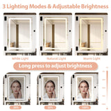 Trygoal Farmhouse Makeup Vanity, Vanity Desk with 3 in 1 Charging Station and Human Body Sensing LED Lights, Vanity Table with Glass Tabletop & Hidden Jewelry Cabinet, Stool Included, Vintage White Trygoal