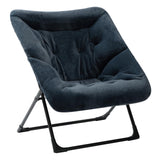HollyHOME X-Large Saucer Chair, Comfy Oversized Folding Chair, Faux-Fur Reading Chair for Teens, Adults, Foldable Accent Lazy Chair, Metal Frame Lounge Chair for Living Room, Bedroom, Dorm, Navy Blue HollyHOME