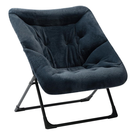 HollyHOME X-Large Saucer Chair, Comfy Oversized Folding Chair, Faux-Fur Reading Chair for Teens, Adults, Foldable Accent Lazy Chair, Metal Frame Lounge Chair for Living Room, Bedroom, Dorm, Navy Blue HollyHOME