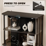 BROTTAR Large Rounded Display Cabinet with Glass Door, 4-Tier Curio Cabinet with 3 Color Lights for Collectibles, Glass Display Case with Transparent Full-Display Surface, Human Body Sensor, Black BROTTAR