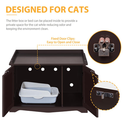 Yaheetech Cat Litter Box Enclosure, Hidden Cat Washroom Wooden Cat Litter Cabinet Indoor Cat Litter Box Furniture, Decorative Pet Side Table, Storage Bench for Large Cat Kitty, Espresso