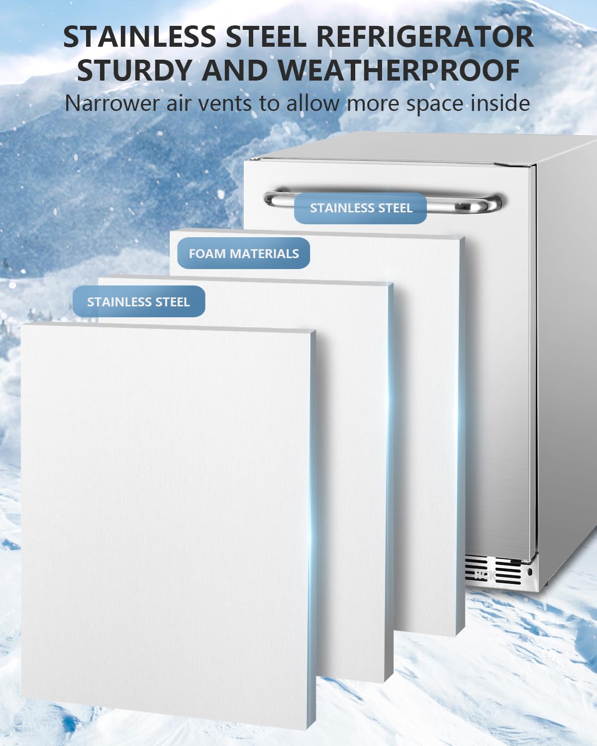 HCK Outdoor Refrigerator 24 Inch, Undercounter Refrigerators with Stainless Steel Door, 161 Can Beverage Fridge for Home Bar, Kitchen, Patio, Outdoor, Commercial Use HCK