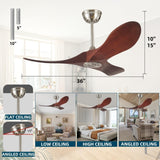 36 Inch Ceiling Fan Without Light With Remote Control,Small Ceiling Fan for Kitchen No Light,3 Solid Wood Blade Propeller Outdoor Ceiling Fans for Indoor, Living Room, Bedroom, Terrace, Porch Kekopa