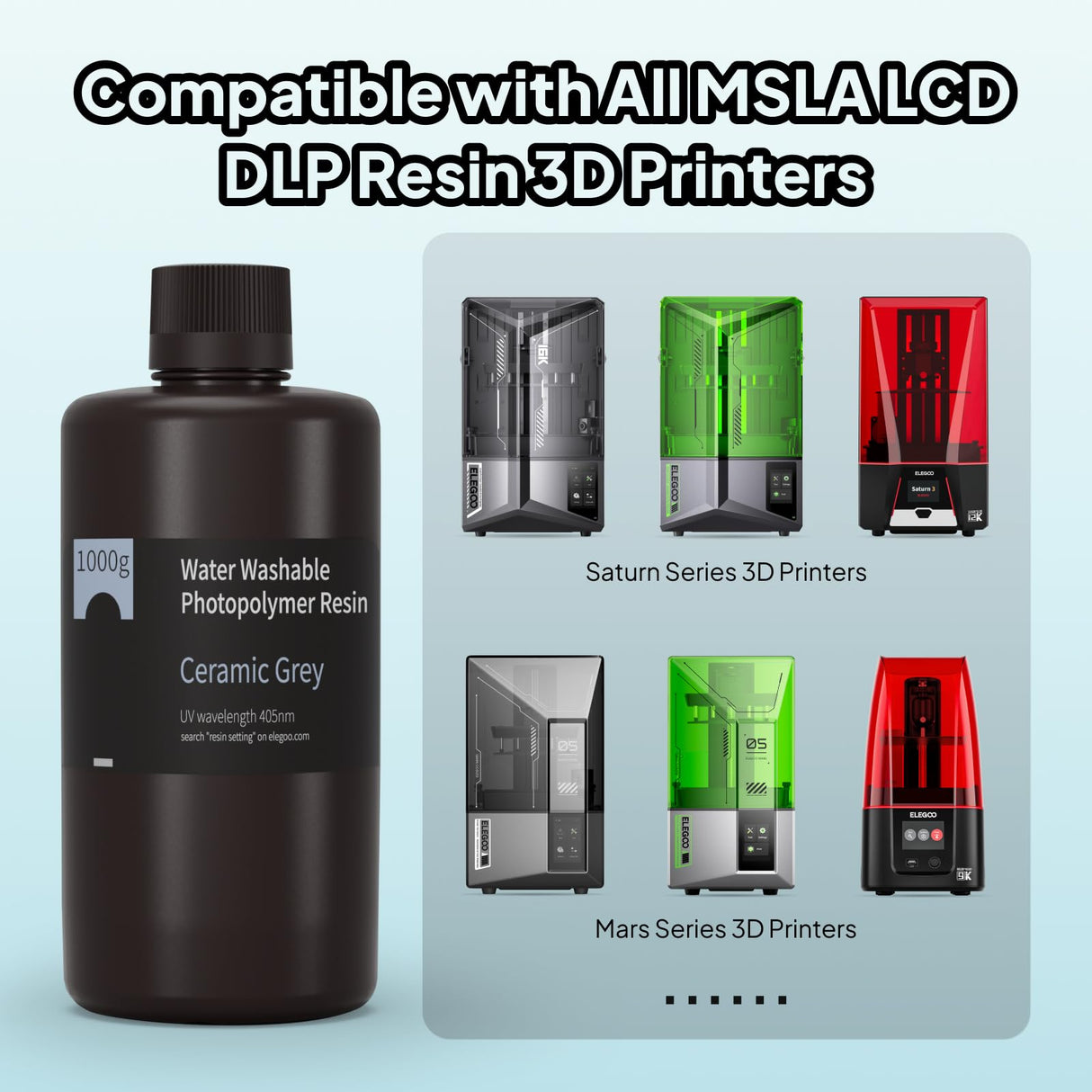 ELEGOO Water Washable 3D Printer Resin 1kg Clear Green, Rapid Precise Printing Resin 405nm Curing Resin for LCD 3D Printer ELEGOO