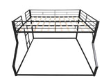 PVWIIK Queen Over King Bunk Bed with Guardrails for Girls, Boys,Metal Bed Frame w/Ladder for Adult Teenagers Kids Bedroom,Reinforcement Design and Space Saving Design, No Box Spring Needed,Black PVWIIK