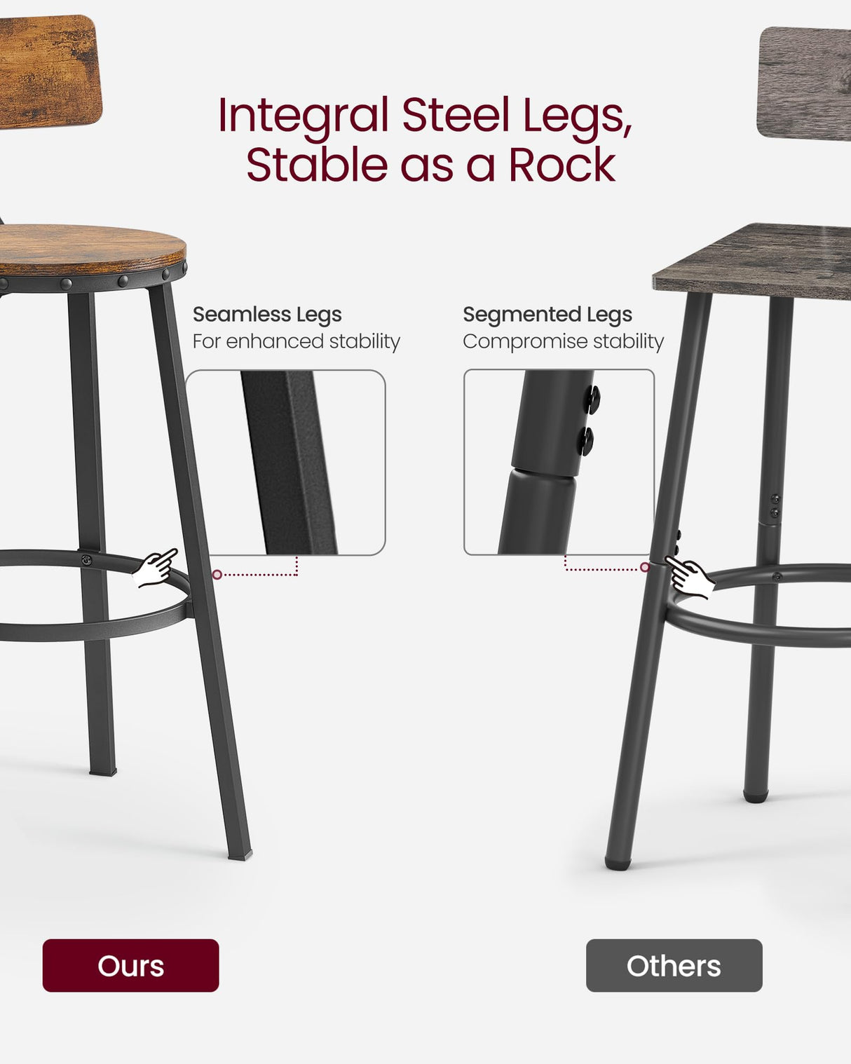 VASAGLE Bar Stools Set of 2, Bar Height Barstools with Back, Counter Stools Bar Chairs with Backrest, Steel Frame, Easy Assembly, Industrial, Rustic Brown and Black ULBC026B01V1 VASAGLE