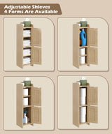 Akxomel Rattan Small Bathroom Cabinet with 2 Doors, Narrow Toilet Paper Storage Cabinet, Bathroom Organizer for Small Spaces, Wooden Slim Corner Floor Unit with Adjustable Shelves, Natural Oak Akxomel