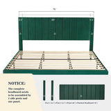 Allewie King Platform Bed Frame/Velvet Upholstered Bed Frame with Vertical Channel Tufted Headboard/Strong Wooden Slats/Mattress Foundation/Box Spring Optional/Easy Assembly/Green Allewie
