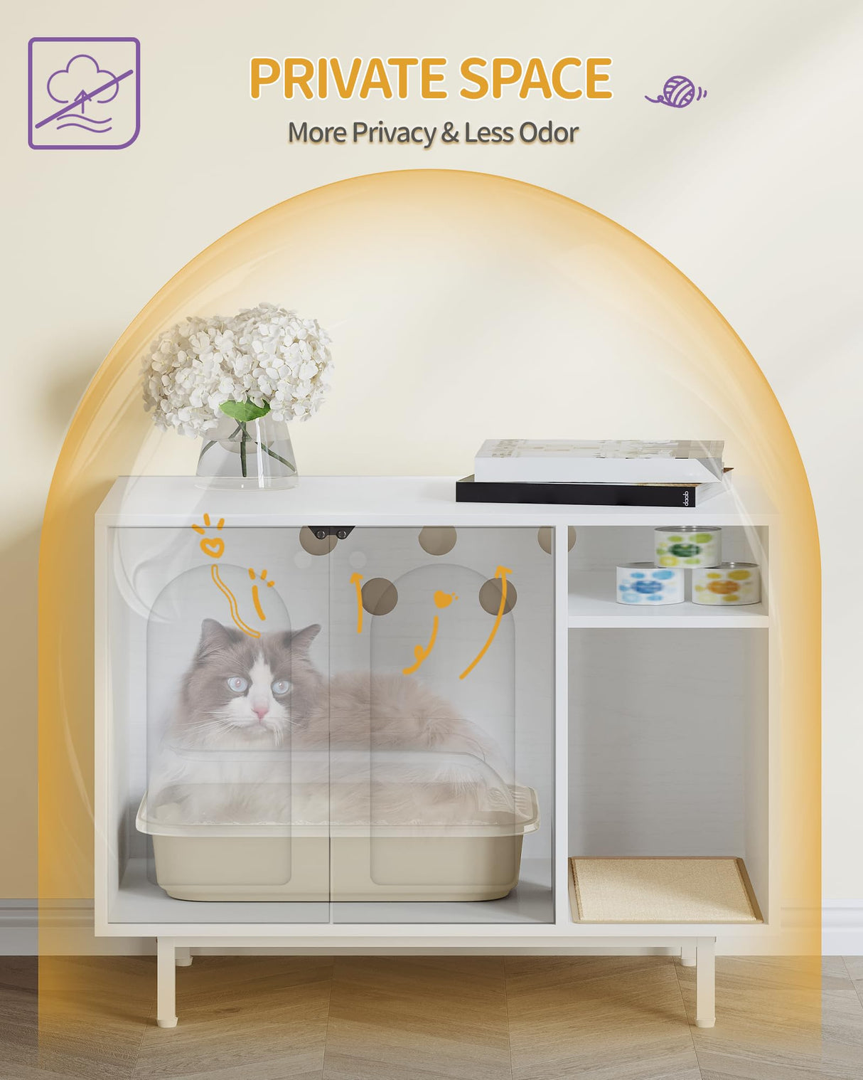 Hzuaneri Cat Litter Box Enclosure Enclosed, Hidden Litter Box Cabinet Furniture with Storage, Wooden Indoor Cat House Large, Modern End Table for Living Room Entryway, White CB01513W Hzuaneri