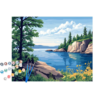 Superior Lake Paint by Numbers, Minnesota Michigan Scenery Paint by Number Kit for Adults, Mountains Lakes Wilderness DIY Oil Painting on Canvas for Home Decor(16x20inch, No Frame)