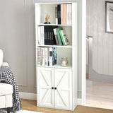 White 5-Tier Bookshelves for Living Room, Farmhouse Tall Bookcase with Doors, Wooden Bookshelf with Storage Cabinet and Shelves for Living Room, Home Office Stabrech