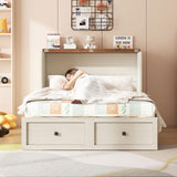 AMERLIFE Full Murphy Bed with Storage & Charging Station, Farmhouse Murphy Cabinet with Foldable Panel, Noisy Free, for Guest Bedroom, Living Room, Office, Distressed White & Barnwood AMERLIFE