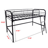 JURMERRY Metal Loft Twin Bed with Sturdy Steel Frame, High Sleeper Multipurpose Use Full-Length Guardrails & One Integrated Ladders Space- with Strong Board Slats,Black JURMERRY