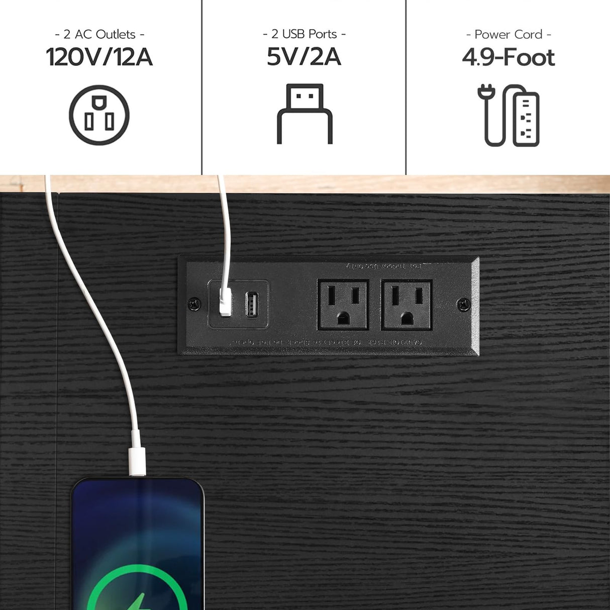 HOOBRO Bar Table with Charging Station, Rectangular Pub Table, High Top Coffee Table, Counter Bar Height Table, Narrow Long Dining Table, 35.4" L x 15.7" W x 35.6" H, Black BB90UBT01N1 HOOBRO