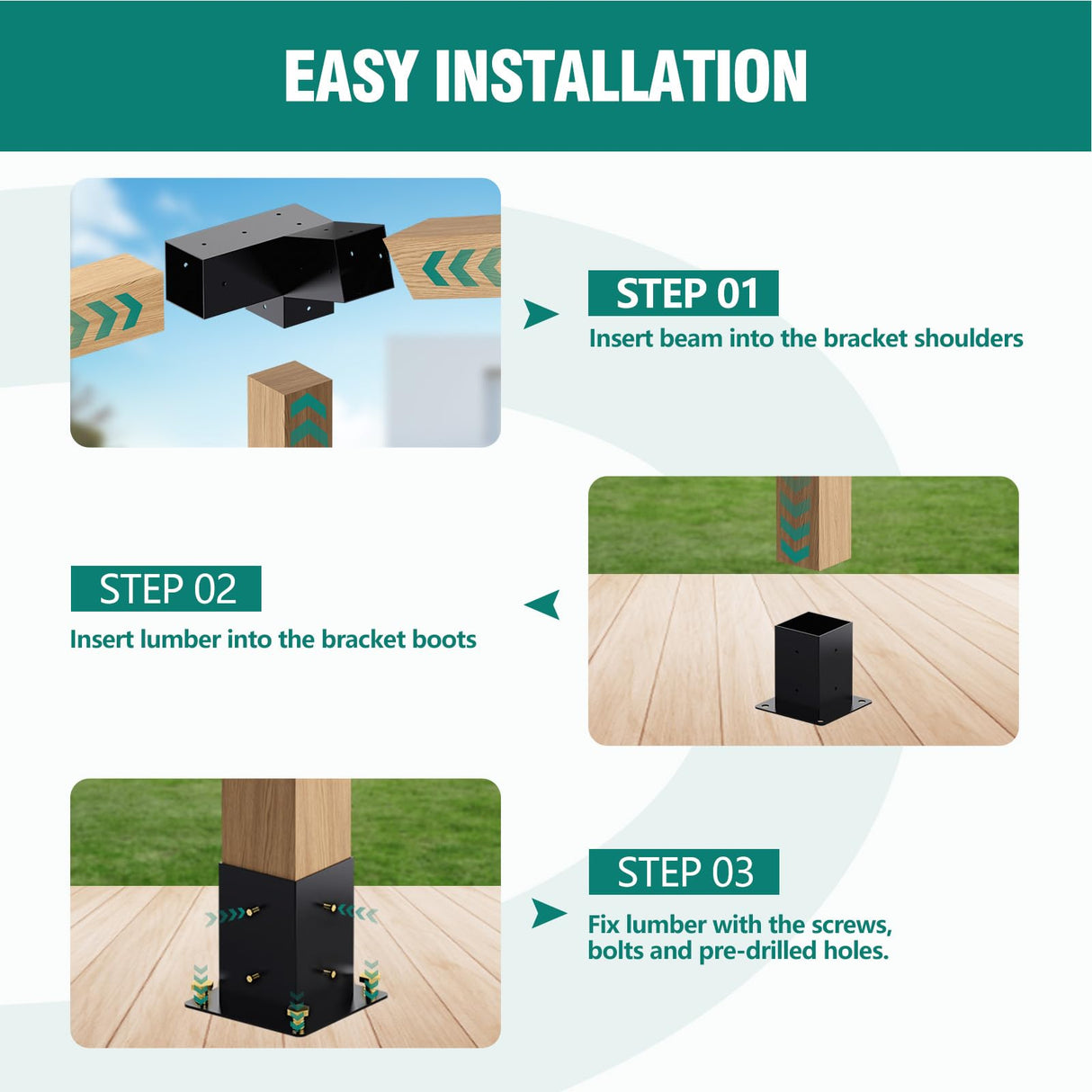 HAYOHRT 15° Pergola Brackets 75° Pergola Brackets Corner Bracket with Post Base Gazebo Kit for 4x4'' (Actual 3.5x3.5 in) Wooden Beams Lumber Gazebos Patio Pergola Sheds HAYOHRT