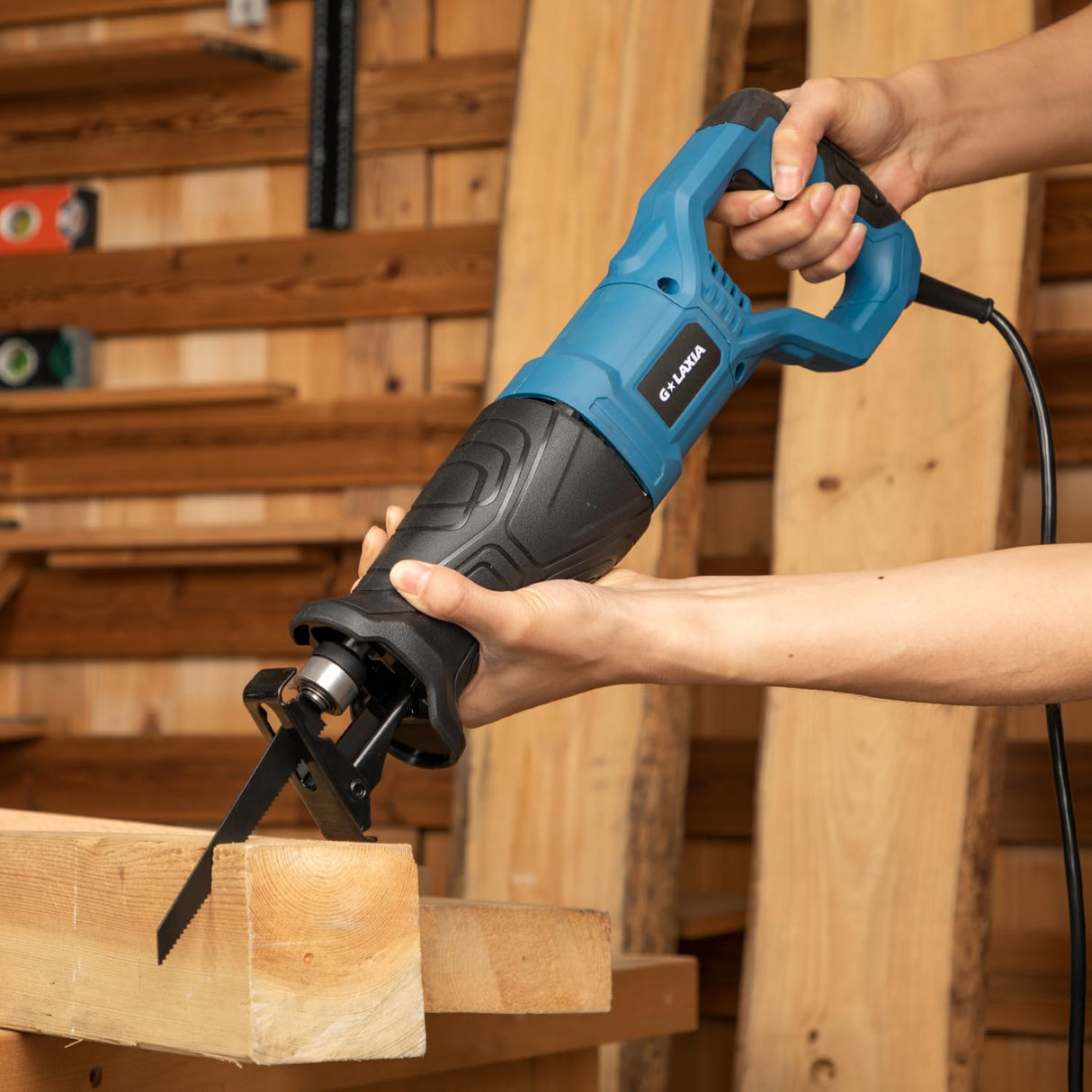 G LAXIA Reciprocating Saw, 6Amp 2800RPM Variable Speed Reciprocating Saw with 4/5"(20mm) Stroke Length, 3Pcs Blades for Wood, Soft Metal, PVC Pipe Cutting G LAXIA