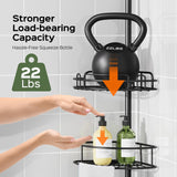 HAMITOR Shower Caddy Tension Pole: 4-Tier Rustproof Bathroom Corner Shelf Organizer for Renters - No Drill Large Shampoo Storage Rack - Adjustable 47-121 Inch - Space Saving Bathtub Accessory - Black HAMITOR
