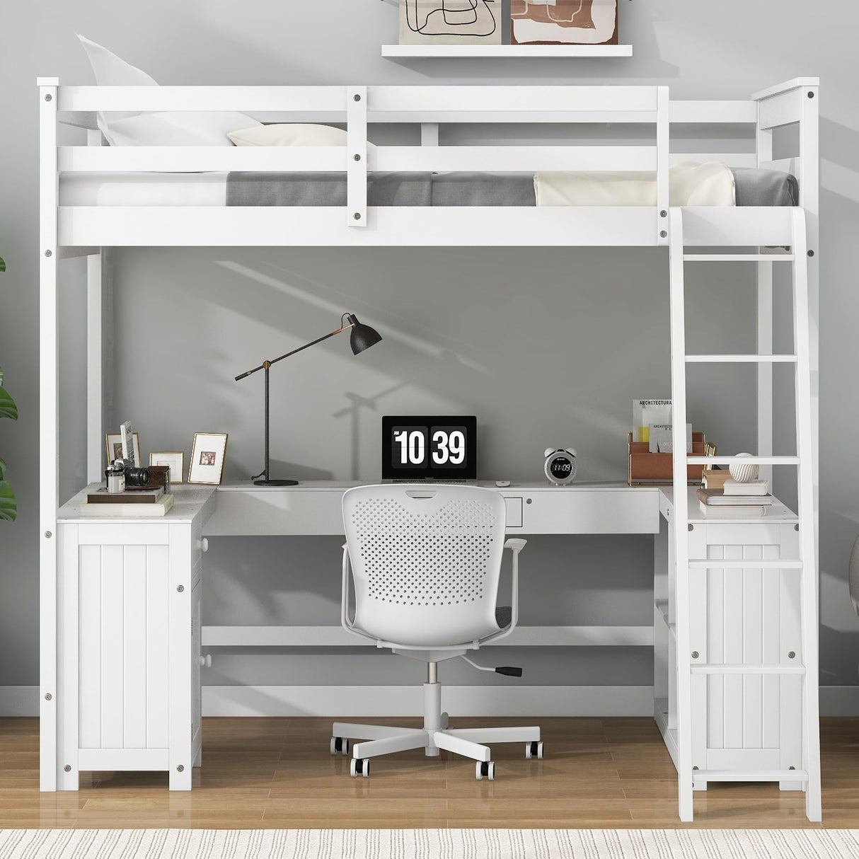 Harper & Bright Designs Full Size Loft Bed with U-Shaped Desk, Wood Full Loft Bed Frame with Cabinet, Drawers and Storage Shelves, High Loft Bed Frame Full, White Harper & Bright Designs