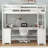 Harper & Bright Designs Full Size Loft Bed with U-Shaped Desk, Wood Full Loft Bed Frame with Cabinet, Drawers and Storage Shelves, High Loft Bed Frame Full, White Harper & Bright Designs