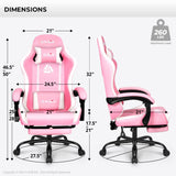 N-GEN Video Gaming Chair with Footrest High Back Ergonomic Comfortable Office Computer Desk with Lumbar Support Height Adjustable with PU Leather Recliner for Adults Women Men (Pink) NEO CHAIR