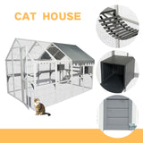 Large Catio Outdoor Cat Enclosure Walk in Cat Cage Cat Playpen Patio with Weatherproof Roof Cover, Multiple Platforms, 2 Bouncy Bridges and 2 Resting Houses White CuisinSmart