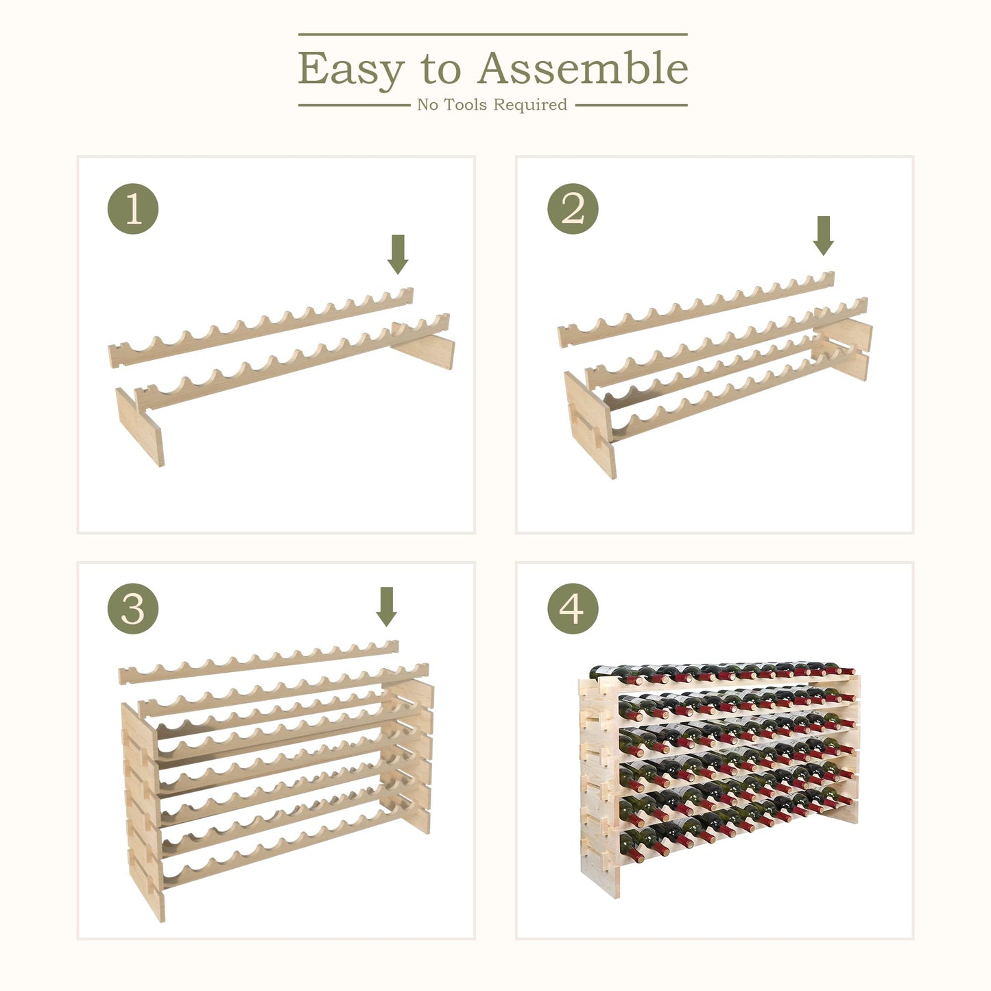 ZENY 72 Bottles Stackable Modular Wine Rack, Freestanding Wine Bottle Holder 6-Tier Wine Holder Display Shelves for Kitchen, Cellar or Basement, Thick Wood Wobble-Free - WoodArtSupply