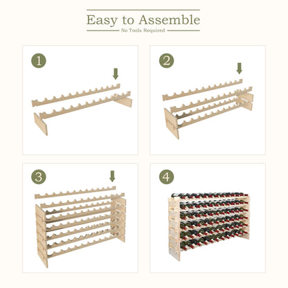 ZENY 72 Bottles Stackable Modular Wine Rack, Freestanding Wine Bottle Holder 6-Tier Wine Holder Display Shelves for Kitchen, Cellar or Basement, Thick Wood Wobble-Free - WoodArtSupply