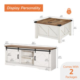 WAMPAT Farmhouse TV Stand and Coffee Table Set of 2,Modern Entertainment Center for TVs Up to 75'', Square Wood Center Table with Gas Struts Lift-Top for Living Room,White WAMPAT
