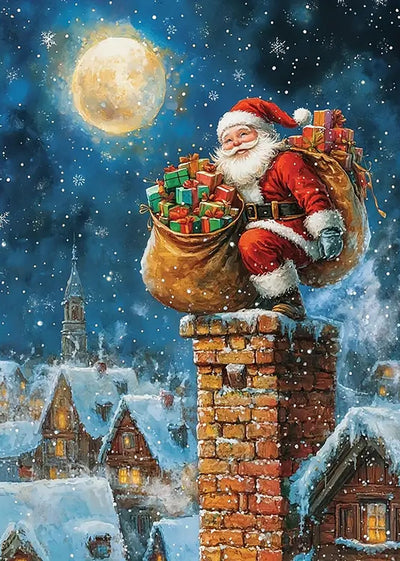 Christmas Santa Claus Chimney Diamond Painting Kits for Adults, 5D Diamond Art Kits for Adults Beginners,DIY Full Round Drill Diamond Dot Painting Gem Art Kits for Adult,Home Wall Decor 11.8x15.7 Inch