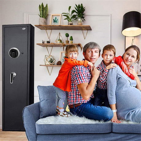 Rifle Gun Safe, Quick Access Long Gun Safe, 5-6 Gun Metal Rifle Gun Security Cabinet for Rifle with/Without Scope with Separate Handgun Rest, Lockbox and Removable Shelf BBRKIN