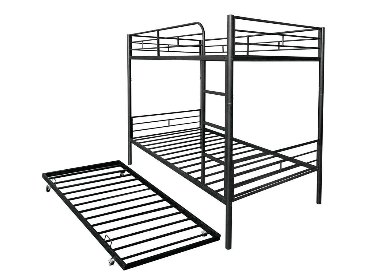 ASKVDL Twin Over Twin Metal Bunk Bed with Trundle,Convertible Twin Size Bunkbeds for Kids Teens Adults,Heavy Duty Metal Slats Bed Frame/Save Space,No Spring Box Required,Black ASKVDL