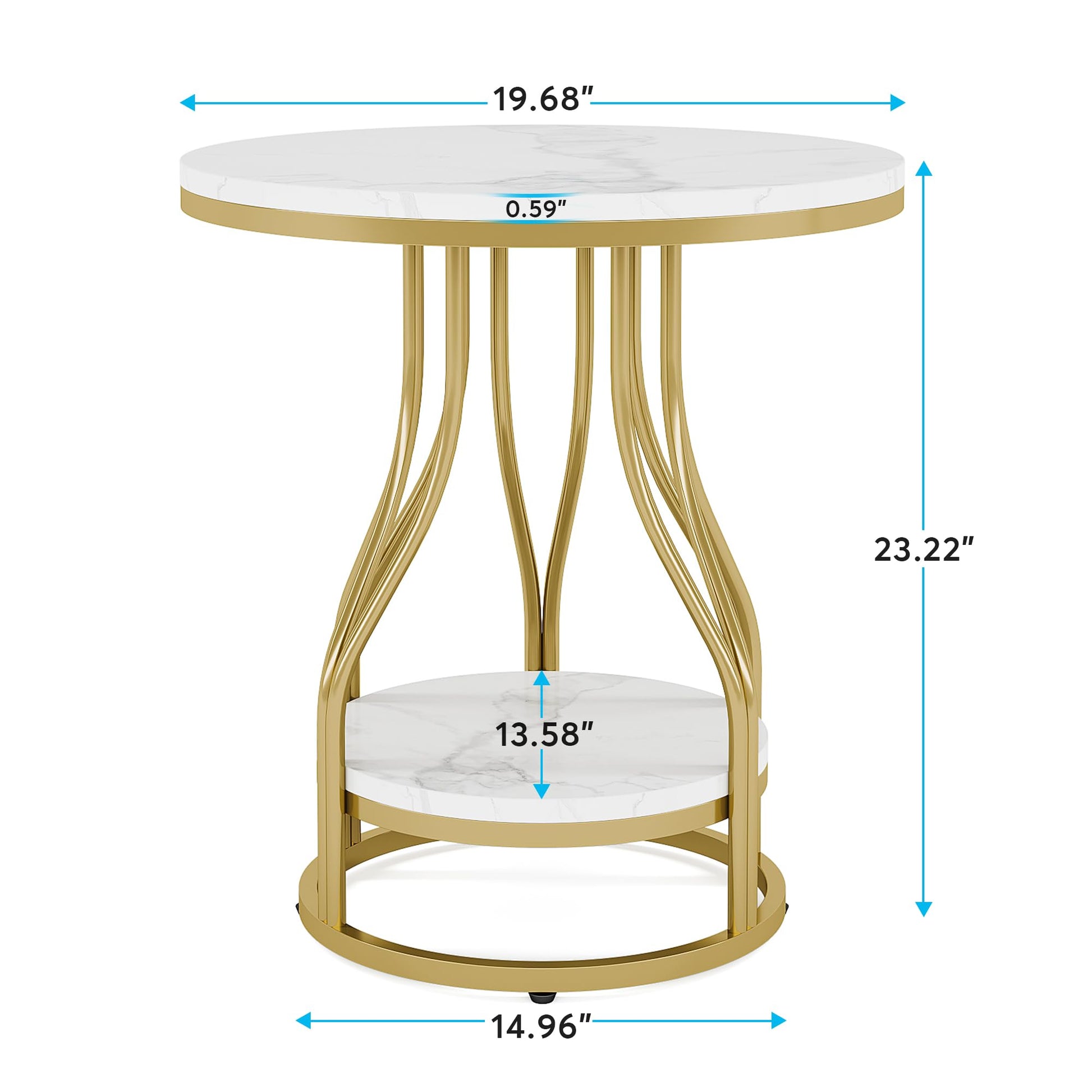 Tribesigns Round Side Table White Gold End Table 2-Tier End Table Modern Bedside Table Small Side Table with Storage for Couch Side, Sofa Side Table with Metal Frame for Living Room (1) - WoodArtSupply