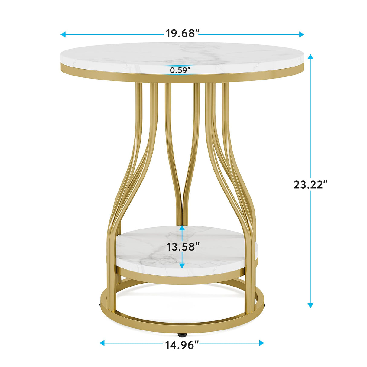 Tribesigns Round Side Table White Gold End Table Set of 2, 2-Tier End Table Modern Bedside Table Small Side Table with Storage Sofa Side Table with Metal Frame for Living Room Tribesigns