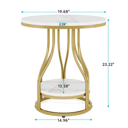 Tribesigns Round Side Table White Gold End Table Set of 2, 2-Tier End Table Modern Bedside Table Small Side Table with Storage Sofa Side Table with Metal Frame for Living Room - WoodArtSupply