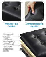 AmasSmile Storage Ottoman Folding Foot Rest Stool, Leather Footstool Bench, Short Ottoman Stool, Storage Foot Rest Store, Books (Black, 13" D x 17" W x 13" H) AmasSmile