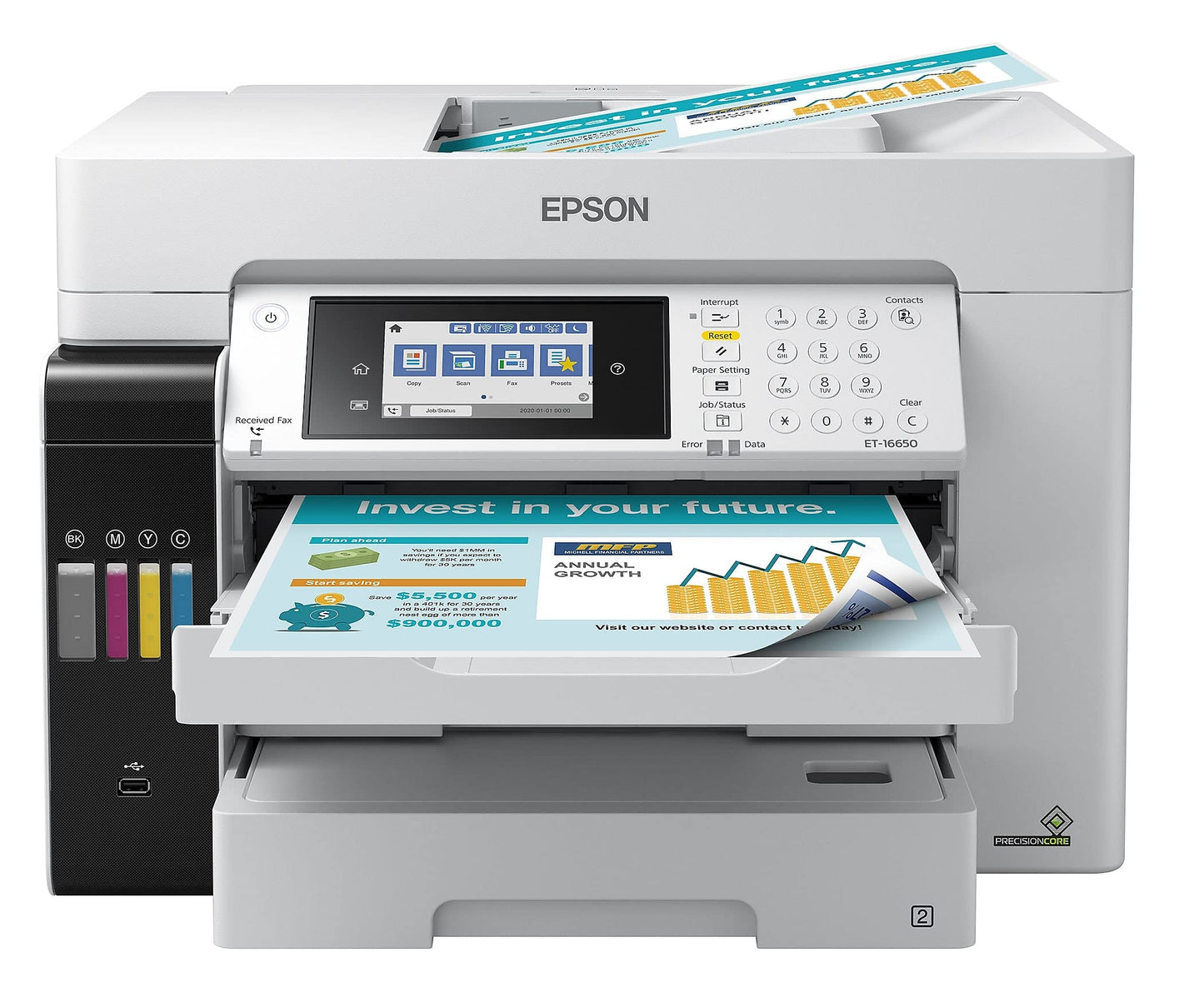 Epson EcoTank Pro ET-16650 Wireless Wide-Format Color All-in-One Supertank Printer with Scanner, Copier, Fax and Ethernet, White