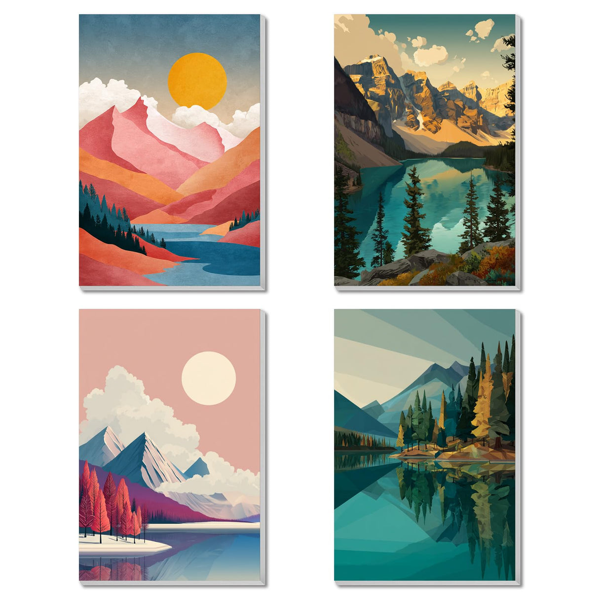 4 Pack Framed Paint by Numbers Kit for Adults Beginner Canvas Painting by Numbers for Adults Landscape Easy Adult Paint by Number Kits with Frame Mountain Watercolor Painting by Number 8x12 Inch obterie