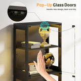 Lamtor Display Cabinet with Glass Doors - 67" Curio Cabinet with RGB LED Lights and Drawer for Collectibles, 4 Tier Glass Display Case for Living Room, Office, Black(Narrow) Lamtor