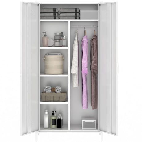 MIOCASA Metal Armoire, Wardrobe Closet Cabinet with 1 Hanging Rod and 4 Shelves Steel Storage Locker Clothes Organizer for Bedroom, Changing Room, Laundry Room, Office - White MIOCASA