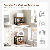 YATINEY Desktop Printer Stand, 2-Tier Printer Table with Non-Woven Drawer, Multi-Purpose Desk Organizer for Home Office, Under Desk Open Organizer Shelf, Rustic Brown PS01BR YATINEY