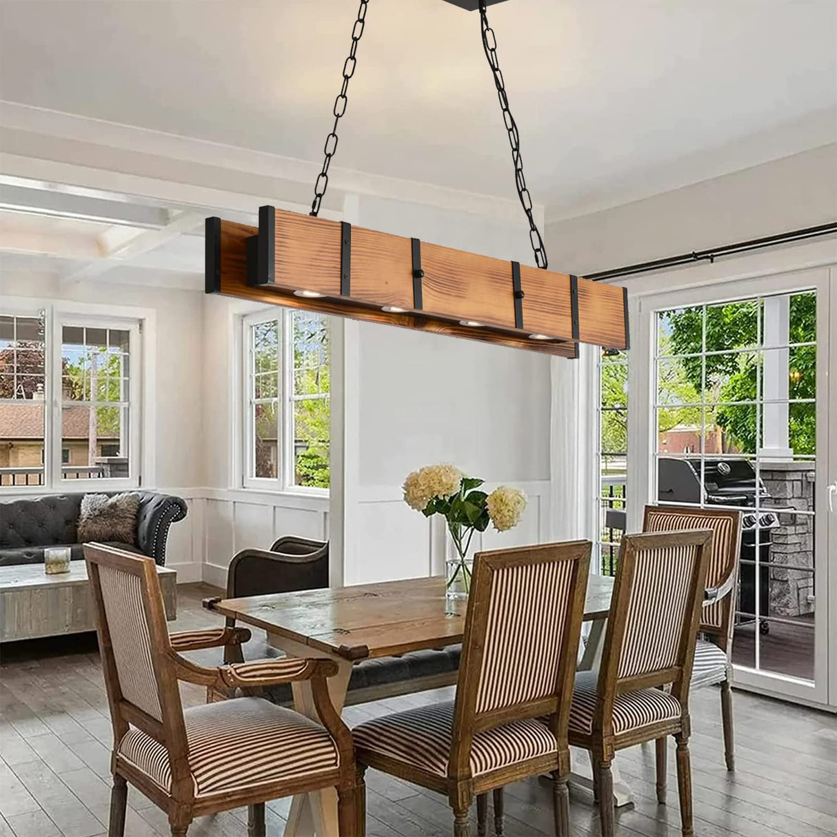 Rustic Wood Chandelier farmhouse light fixtures,hanging wooden beam light for Kitchen Island,Farmhouse Chandelier wood pool table light,wood island led light rustic hanging light BAOURE