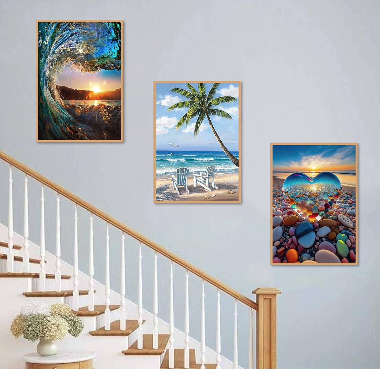 Mowana Diamond Art Kits for Adults - Beach Diamond Painting Kits for Beginners, Sea Stone Love Heart Stone 5D DIY Full Drill Rhinestone Gem Art Painting for Home Wall Decor and Gifts 6 Pack 12x16inch Mowana